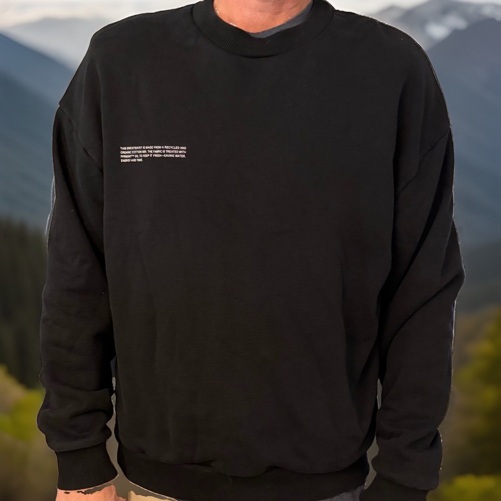 Pangaia Black Organic Cotton Crew Neck Pullover Sweatshirt Men's L Logo